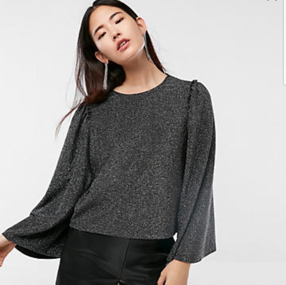 Express Silver Metallic Kimono Sleeve Top